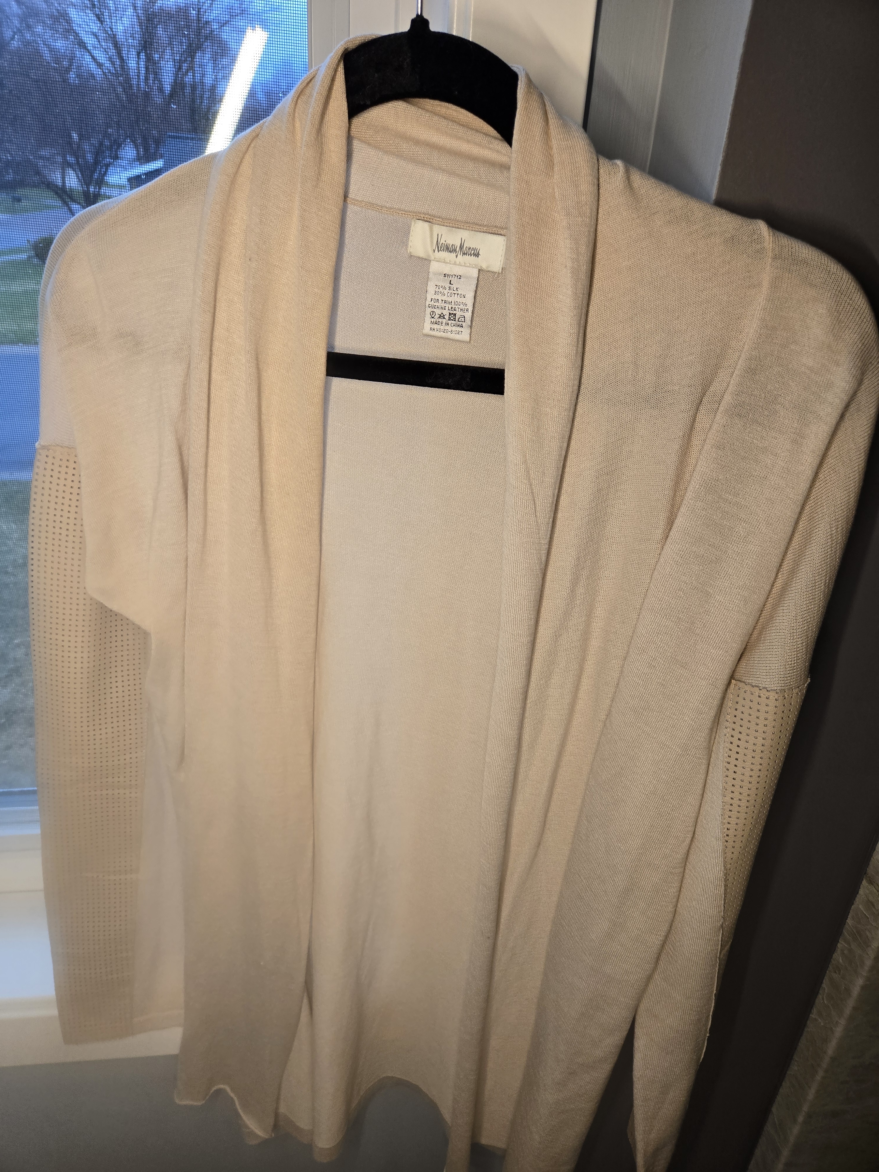 Neiman Marcus Cream Open-Front Knit Cardigan